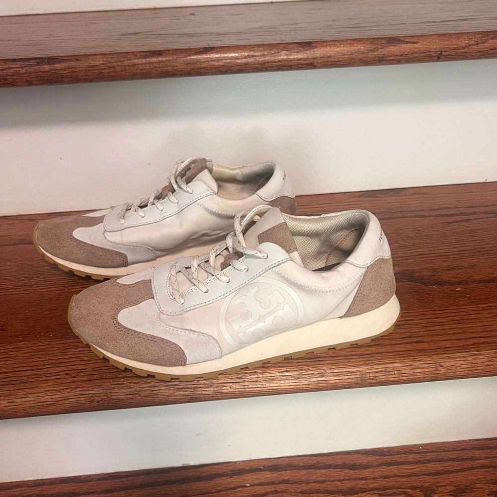Tory Burch Annie Sneakers in Nylon and Natural Suede